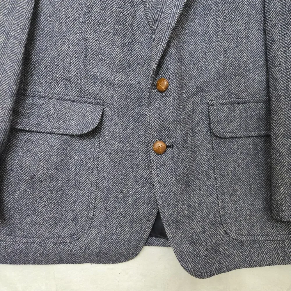 Lands End Mens Vintage USA Classic Tweed Wool Herringbone Blazer Sport Coat 43R